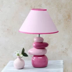 17.25" Contemporary Ceramic Stacking Stones Table Desk Lamp Pink - Creekwood Home -Lighting Specialty Shop GUEST 332770eb 8f0b 4d6a bb34 a3004b1bf411