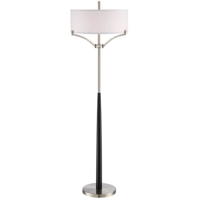 360 Lighting Modern Floor Lamp 62" Tall Black And Brushed Steel Column White Linen Drum Shade For Living Room Reading Bedroom Office 6 360 Lighting Modern Floor Lamp 62" Tall Black And Brushed Steel Column White Linen Drum Shade For Living Room Reading Bedroom Office - Image 6