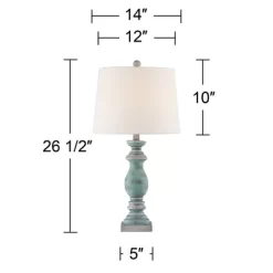 Regency Hill Patsy Country Cottage Table Lamps 26 1/2" High Set Of 2 Blue Gray Washed Fabric Drum Shade For Bedroom Living Room Bedside Nightstand -Lighting Specialty Shop GUEST 3441667e 893d 488a 98c5 d63727899a6c