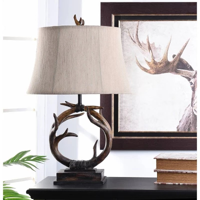 Dalton Brown Antler Table Lamp With Beige Hardback Fabric Shade - StyleCraft 2 Dalton Brown Antler Table Lamp With Beige Hardback Fabric Shade - StyleCraft - Image 2