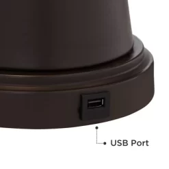 Franklin Iron Works Craig Rustic Farmhouse Table Lamps Set Of 2 With Square Risers 24 1/2" High Bronze With USB Charging Port Natural Shade For Desk -Lighting Specialty Shop GUEST 35d35fd2 4ec1 4214 98c7 03c1c2ce2b78