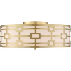 Stiffel Modern Art Deco Ceiling Light Flush Mount Fixture Gold 18" Wide Open Grid Fabric Drum Shade Bedroom Kitchen -Lighting Specialty Shop GUEST 36b47bb7 e942 4c62 8c55 dcbb827a6fa8