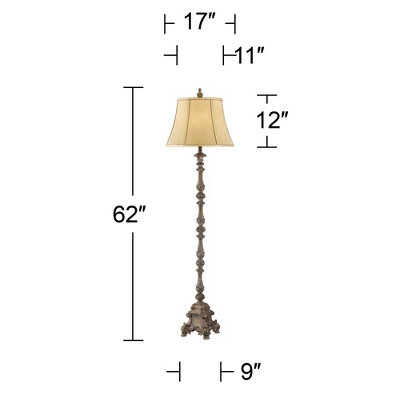 Regency Hill Rustic Floor Lamp 62" Tall French Faux Wood Antique Candlestick Beige Silk Bell Shade For Living Room Reading Bedroom Office 7 Regency Hill Rustic Floor Lamp 62" Tall French Faux Wood Antique Candlestick Beige Silk Bell Shade For Living Room Reading Bedroom Office - Image 7