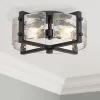 Possini Euro Design Adri Modern Ceiling Light Flush Mount Fixture Black 16 1/2" Wide Black 4-Light Textured Glass For Bedroom Kitchen Living Room Home