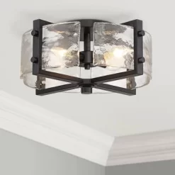 Possini Euro Design Adri Modern Ceiling Light Flush Mount Fixture Black 16 1/2" Wide Black 4-Light Textured Glass For Bedroom Kitchen Living Room Home