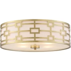 Stiffel Modern Art Deco Ceiling Light Flush Mount Fixture Gold 18" Wide Open Grid Fabric Drum Shade Bedroom Kitchen -Lighting Specialty Shop GUEST 396d7ba0 8861 465e 9050 1f12ff78f05a
