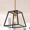 9.25" 1-Light Girard Farmhouse Industrial Iron LED Pendant Black/Brass Gold - JONATHAN Y