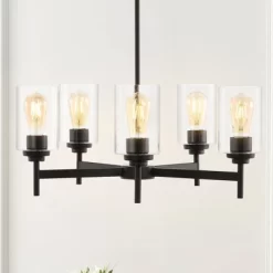 24" LED 5-Light Orpheus Industrial Iron Cylinder Chandelier Oil Rubbed Bronze/Clear - JONATHAN Y