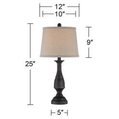 Regency Hill Ben Rustic Farmhouse Table Lamps 25" High Set Of 2 Dark Bronze Metal Beige Linen Drum Shade For Bedroom Living Room Bedside Nightstand -Lighting Specialty Shop GUEST 3bd803d2 96e4 4ae3 8b67 8d881704b1ef