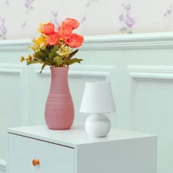 8.66" Petite Ceramic Orb Base Bedside Table Desk Lamp With Matching Tapered Drum Fabric Shade Off-White - Creekwood Home -Lighting Specialty Shop GUEST 3c473445 1f65 4481 a570 e57a42fdb975