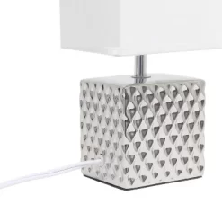 11.81" Tall Petite Hammered Square Bedside Table Desk Lamp With White Fabric Shade Silver - Simple Designs -Lighting Specialty Shop GUEST 3cb00eea 6091 4212 ad4a 24913e1a3aa1