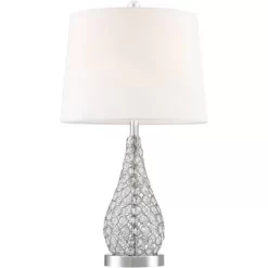 360 Lighting Sergio Modern Accent Table Lamps 23 1/2" High Set Of 2 Acrylic Chrome USB Charging Port White Drum For Bedroom Living Room Bedside Desk -Lighting Specialty Shop GUEST 3d608808 3ba7 4e26 a7d0 3bc2d1e50e10