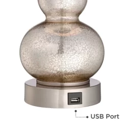 360 Lighting Castine Modern Accent Table Lamps 22" High Set Of 2 Mercury Glass With USB Charging Port Black Faux Silk Shade For Bedroom Bedside Desk -Lighting Specialty Shop GUEST 3dffdb2c 54d6 43ef 8e4b 7a609b01f637