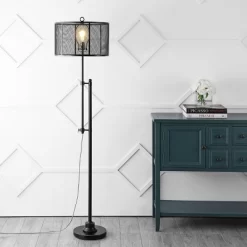 64.5" Noah Modern Industrial Iron Height-Adjustable LED Floor Lamp Black (Includes LED Light Bulb) - JONATHAN Y