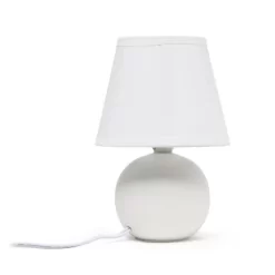 8.66" Petite Ceramic Orb Base Bedside Table Desk Lamp With Matching Tapered Drum Fabric Shade Off-White - Creekwood Home