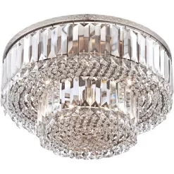 Vienna Full Spectrum Magnificence Modern Ceiling Light Flush Mount Fixture 16" Wide Brushed Satin Nickel Faceted Crystal Glass For Bedroom Living Room -Lighting Specialty Shop GUEST 3fdcda3f 3a1a 402f b5c8 0158b2592b9e
