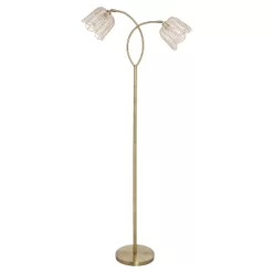 61" Meg Brushed Gold Metal Candlestick Floor Lamp With Rattan Shades - River Of Goods -Lighting Specialty Shop GUEST 400e0748 7ad0 4f2f 801e 1ddd642b6bcc