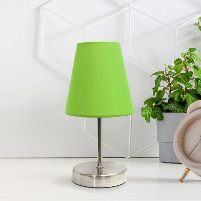 10.5" Petite Metal Stick Bedside Table Desk Lamp In Sand Nickel With Fabric Shade Green - Creekwood Home 2 10.5" Petite Metal Stick Bedside Table Desk Lamp In Sand Nickel With Fabric Shade Green - Creekwood Home - Image 2