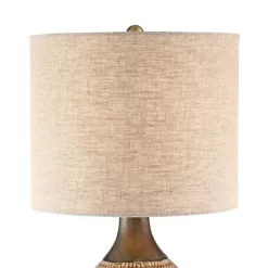 360 Lighting Emma Modern Mid Century Accent Table Lamp 21" High Wood Brown Ceramic Oatmeal Drum Shade For Bedroom Living Room Bedside Nightstand Home -Lighting Specialty Shop GUEST 4295ca49 01d4 4f68 a7e1 2c8bf6787770