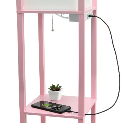 Floor Lamp Etagere Organizer Storage Shelf With 2 USB Charging Ports And Linen Shade - Simple Designs 5 Floor Lamp Etagere Organizer Storage Shelf With 2 USB Charging Ports And Linen Shade - Simple Designs - Image 5
