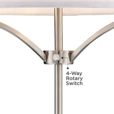 360 Lighting Modern Floor Lamp 62" Tall Black And Brushed Steel Column White Linen Drum Shade For Living Room Reading Bedroom Office 4 360 Lighting Modern Floor Lamp 62" Tall Black And Brushed Steel Column White Linen Drum Shade For Living Room Reading Bedroom Office - Image 4