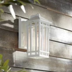 Kathy Ireland Sierra Craftsman Mission Outdoor Wall Light Fixture White 10 1/2" Frosted Seeded Glass For Post Exterior Barn Deck House Porch Yard Home