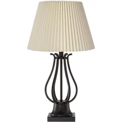 Regency Hill Hadley Industrial Table Lamps Set Of 2 26" High Bronze With AC Power Outlet Ivory Pleat Shade For Bedroom Living Room Bedside Office Desk -Lighting Specialty Shop GUEST 44a4c354 6ee0 4f0a 933d 6f5ec7ba38fa