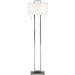 Possini Euro Design Modern Floor Lamp 62" Tall Brushed Nickel Openwork Rectangular Profile Off White Fabric Shade For Living Room Reading -Lighting Specialty Shop GUEST 44b8c0b5 0e1f 42be 886a 573dd5aac21a