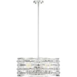 Possini Euro Design Smart Polished Nickel Chandelier 20" Wide Modern Drum Clear Crystal 6-Light Fixture For Dining Room House Foyer Kitchen Island -Lighting Specialty Shop GUEST 454c71ec dca7 41f6 9157 abb34aa27ba3