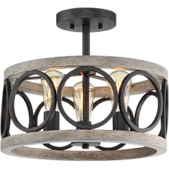 Franklin Iron Works Salima Rustic Farmhouse Ceiling Light Semi Flush Mount 16" Wide Black Gray Wood 3-Light For Bedroom Kitchen Living Room Hallway 11 Franklin Iron Works Salima Rustic Farmhouse Ceiling Light Semi Flush Mount 16" Wide Black Gray Wood 3-Light For Bedroom Kitchen Living Room Hallway -Lighting Specialty Shop GUEST 46662c9b 2592 4b8d 8649 9214b1f5f688