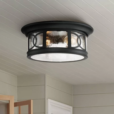 John Timberland Flush Mount Outdoor Ceiling Light Fixture Black 12" Seedy Glass For Exterior House Porch 1 John Timberland Flush Mount Outdoor Ceiling Light Fixture Black 12" Seedy Glass For Exterior House Porch