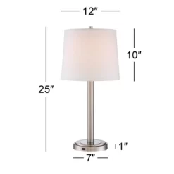 360 Lighting Camile Modern Table Lamps 25" High Set Of 2 Brushed Nickel With USB Charging Port Off White Drum Shade For Living Room Office House Desk -Lighting Specialty Shop GUEST 4834b278 013c 4614 b210 0838bf7afeb4