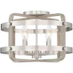 Barnes And Ivy Woodway Modern Farmhouse Ceiling Light Flush Mount Fixture 15 3/4" Wide Brushed Nickel Wood Grain 4-Light For Bedroom Living Room House -Lighting Specialty Shop GUEST 49bd1962 84e9 40c6 ad96 56a6e7bf2644