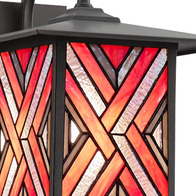 11.75" Stained Glass 1-Light Geometric Bronze Outdoor Lantern Wall Sconce - River Of Goods 5 11.75" Stained Glass 1-Light Geometric Bronze Outdoor Lantern Wall Sconce - River Of Goods - Image 5