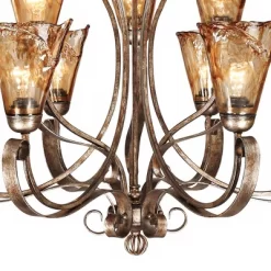 Franklin Iron Works Amber Scroll Golden Bronze Large Chandelier 35 1/2" Wide Rustic Art Glass 9-Light Fixture For Dining Room House Kitchen Island -Lighting Specialty Shop GUEST 4c53efca 94f0 4f0f a59f a5ff3b84cd55
