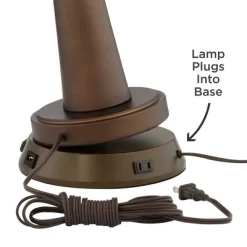 Regency Hill Modern Table Lamp With USB And AC Power Outlet Workstation Charging Base 25" High Hammered Bronze Empire Shade For Living Room Desk