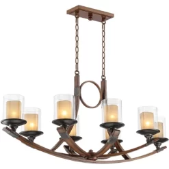 Franklin Iron Works Tafford Mahogany Wood Linear Pendant Chandelier 43 1/4" Wide Rustic Farmhouse Clear Glass 8-Light Fixture For Dining Room Kitchen -Lighting Specialty Shop GUEST 4ddc512a ebfc 4527 a75c b2d8f97df182