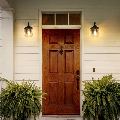 9.8" Metal/Glass Outdoor Lamp Black - LNC 2 9.8" Metal/Glass Outdoor Lamp Black - LNC - Image 2