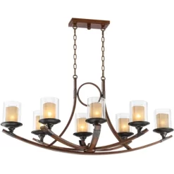Franklin Iron Works Tafford Mahogany Wood Linear Pendant Chandelier 43 1/4" Wide Rustic Farmhouse Clear Glass 8-Light Fixture For Dining Room Kitchen -Lighting Specialty Shop GUEST 4f76e857 ade6 454b 8b27 d9cb33a2b928