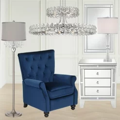 360 Lighting Modern Floor Lamp 62.5" Tall Satin Steel Chrome Crystal Chandelier Platinum Gray Silk Drum Shade For Living Room Reading Bedroom -Lighting Specialty Shop GUEST 4fe5e9a6 0858 4ead 9f82 7f3f41848a76