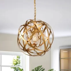 19" X 19" X 52" Verite Chandelier With Globe Metal Shade Gold - Warehouse Of Tiffany