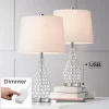 360 Lighting Sergio Modern Accent Table Lamps 23 1/2" High Set Of 2 Acrylic Chrome USB Charging Port White Drum For Bedroom Living Room Bedside Desk