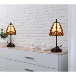 13" Metal/Resin Accent Lamp With Tiffany Art Glass Shade Dark Bronze - Cal Lighting