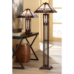 Robert Louis Tiffany Alfred Mission Table Lamp 26" High Bronze With Nightlight Stained Art Glass Shade For Bedroom Living Room Bedside Nightstand Home -Lighting Specialty Shop GUEST 51cfd9fc 0bf1 41dd ad88 5efed8b8d01f