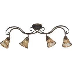 Pro Track 4-Head Ceiling Track Light Fixture Kit Adjustable Brown Bronze Finish Organic Amber Glass Western Kitchen Bathroom Living Room 41" Wide -Lighting Specialty Shop GUEST 5202acab bd60 49ec 875d b5fe5f7bec5c