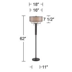 Franklin Iron Works Alamo Industrial Rustic Floor Lamp 62" Tall Bronze Metal Sheer Organza Outer Linen Fabric Inner Double Drum Shade For Living Room -Lighting Specialty Shop GUEST 5265f35b 3d09 4304 b50d 0dab942ffd48