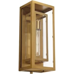 Possini Euro Design Modern Outdoor Wall Light Fixture Brass 16 1/4" Clear Glass Panel For Exterior Barn Deck House Porch Yard Patio Outside Garage -Lighting Specialty Shop GUEST 535e52f8 2b59 4179 a5f9 7185944a2827