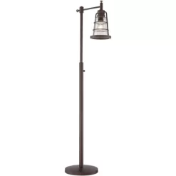 Franklin Iron Works Industrial Rustic Farmhouse Floor Lamp With USB Port 61" Tall Oil Rubbed Bronze Downbridge LED Seeded Glass Shade For Living Room -Lighting Specialty Shop GUEST 53e9a69b b494 4470 b3a7 378faa5cb710