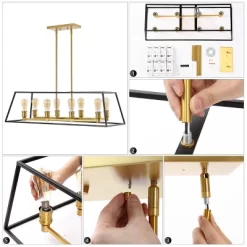 35" 8-Light Liane Farmhouse Industrial Iron Linear LED Pendant Black/Brass Gold - JONATHAN Y 19 35" 8-Light Liane Farmhouse Industrial Iron Linear LED Pendant Black/Brass Gold - JONATHAN Y -Lighting Specialty Shop GUEST 540870ae fb1a 40fc a09a cb3e7da151ce