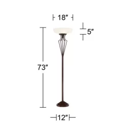 Franklin Iron Works Torchiere Floor Lamp LED 73" Tall Oil Rubbed Bronze Caged Frosted Glass Shade For Living Room Bedroom Office Uplight -Lighting Specialty Shop GUEST 547e4282 4ae4 4d06 b8f7 618baa3f58fa